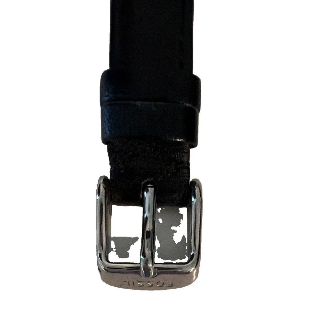 Fossil Women’s Analog Quartz Dress Watch Silver Dial Black Leather Strap